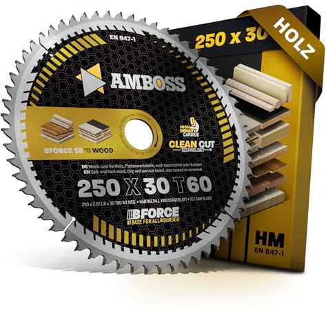 HM Kreissägeblatt 250x30 Z60 Wechselzahn neg. für Holz - Kappsäge Feinschnitt. AMBOSS WERKZEUGE® Sägeblatt 250mm komp. zu Dewalt DWE 7492 Güde GTK 2000 PowerPlus POWX07598. Holzmann. Atika. Bernardo