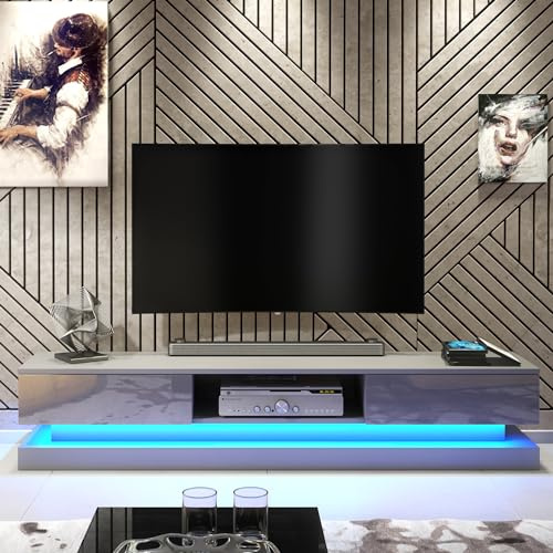 Creative Furniture TV Unit 180cm Sideboard Cabinet Cupboard TV Stand Living Room High Gloss Doors - Dark Grey, E052