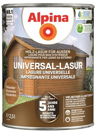 Alpina Universal-Schutz Lasur – Palisander – langanhaltender Schutz vor Witterung und Nässe – tropf- und spritzgehemmt – 2,5 Liter