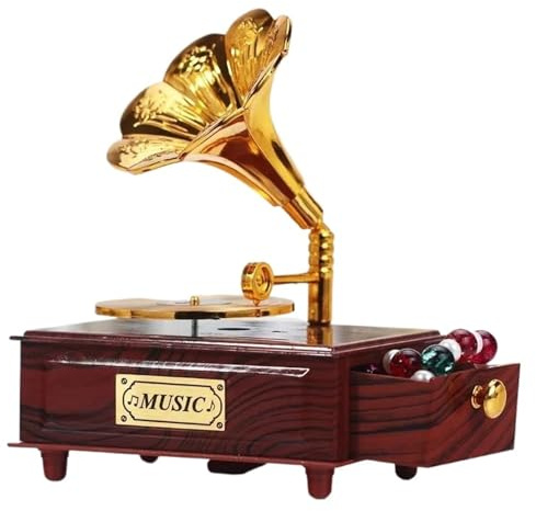 mini ornamenti per strumenti musicali Grammofono classico dal design in miniatura, artigianato unico, mini modello portatile carino con tipo a cassetto