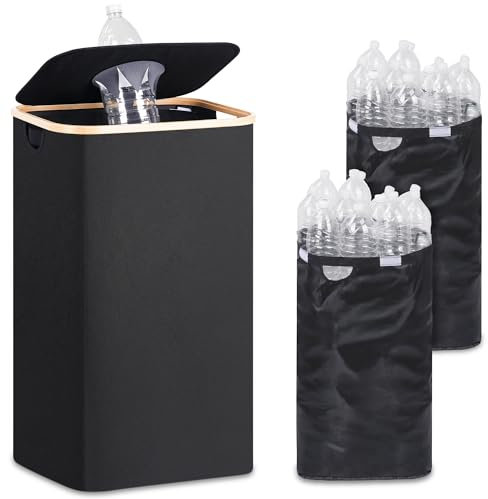 iEGrow 29 Gallons Recycling Bins for Kitchen, Indoor Recycle Bins with Lid, 110L Large Recycle bin with 2 Removeable Reusable Inner Bags, for Bottles Cans Glass Plastice Cartons(Black)