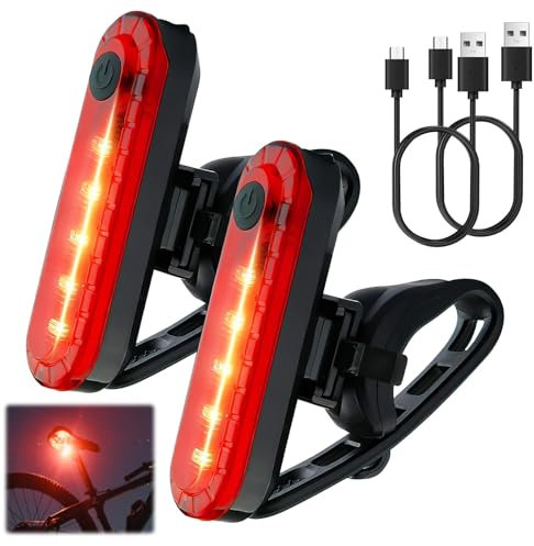 LED Rear Bike Tail Light 2 Pack - 30 lumens 220 mAh battery USB Rechargeable Bike Motorcycle Rear Lights- Waterproof Cycling Accessories 4 Flashing Modes, Fits On Any Road Bikes Or Helmets
