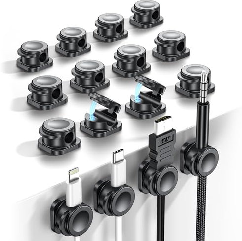 [16 Pack] Clips Câble, Magnetique organisateur de cable, Organisateur Câble avec Auto-adhésifs, Magnetic Cable Clips, Support Cable pour Maison, Bureau range Cable Management - Noir