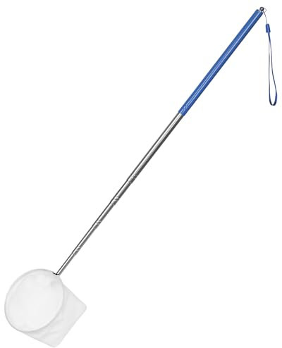 Pawfly Acquario Shrimp Net 10cm con manico in acciaio inox allungabile e piccola rete rotonda morbida a maglia fine per gamberetti Baby Fish Food Residue Debris Skimming Tool per vasca e laghetto