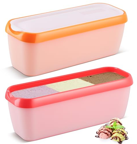 SMRONAR Contenedores de helado, paquete de 2 recipientes reutilizables de 1,5 L para almacenamiento de alimentos con tapas, recipientes de almacenamiento de postres para helado casero, helado, yogur