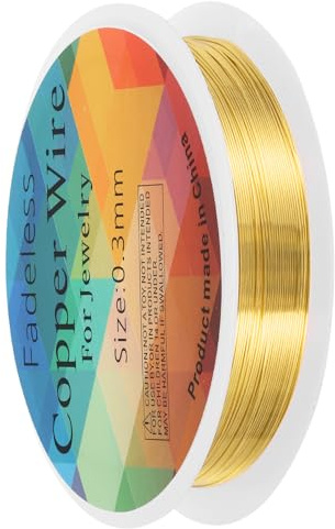 QUARKZMAN Alambre de Cobre de 0.1mm/28 Gauge Resistente al Tarnish (Oro) | 1 Rollo de Alambre, para Suministros de Hacer Joyas, para Hacer Joyas