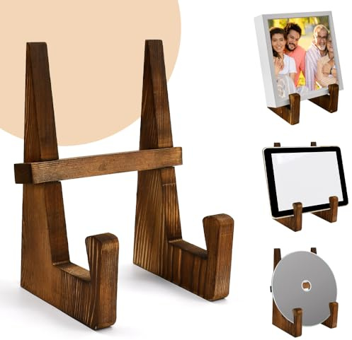 KYYGKY Espositore per piatti in legno, 20,3 cm, cavalletto in legno, supporto per foto, supporto da tavolo per esporre targhe, immagini, cornici per foto, libri, piatti decorativi