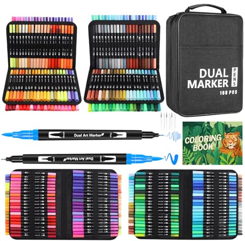Sonlaryin Rotuladores Lettering, 168 Rotuladores Pincel Rotuladore Doble Punta, Lettering Kit para Adultos, Rotuladore Acuarelables para Mandalas Graffiti Caligrafía