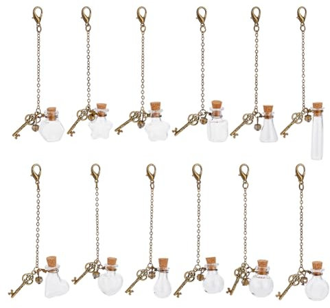 PH PandaHall 12 Stück 12 Stile Mini Glasflaschen Schlüsselanhänger Anhänger Kleine Durchsichtige Wunschflaschen Mit Karabinerverschluss Kette Für Halsketten Ohrringe Schmuck