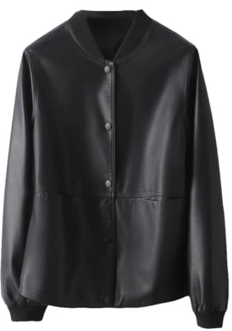 Damen-Jacke mit Stehkragen, Schaffell, einreihig, kurze Mäntel, lässig, lockere Lammfelljacke, Schwarz , XXL
