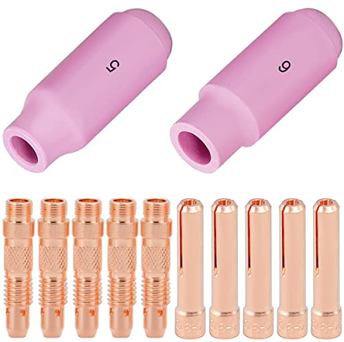 EATBALE 12 Stück Wig Schweißbrenner Spannzangenkörper 10N32 (3/32) & Spannzange 10N24 (3/32) & Wig Aluminiumoxid Düse Keramikbecher 10N49/10N48 Verbrauchsmaterial-Kit für WP-17/18/26