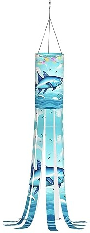 Windsack mit fliegenden Fischen in den Ozeanen, Halloween-Windsack, Flagge mit Licht, Terrasse, Rasen, Garten, Baum, Party-Dekoration, Windsack