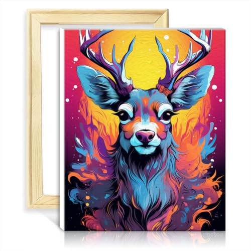 LiHEQING Ölgemälde „Hirsch“, Malen nach Zahlen-Set für Erwachsene mit Pinseln und Acryl, kreativer Stil, Kunsthandwerk, ohne Rahmen (60 x 75 cm)