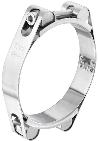 sourcing map T-Bolt Hose Clamp, 304 Stainless Steel Intake Soft Hose, Clamp Range 90-100mm for 3.94 Hose ID, T-Clamps for Automotive, Intercooler, Radiator, Silver