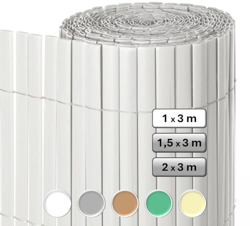 LOLAhome Cañizo PVC de Doble Cara Blanco 3x1 Metros | Resistente 1.200 gr/m2, Decorativo y Fácil Instalación | Alta Privacidad y Ocultación para Valla, Jardín, Balcón o Terraza