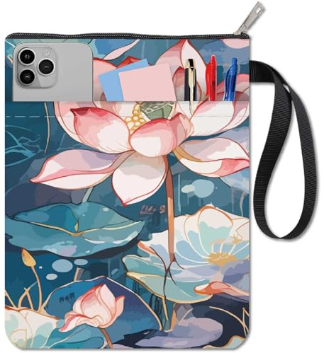 CRASPIRE Lotus Book Covers Flower Book Protector Lotus Leaf Book Sleeve per Libri Tascabili Copertina in Tessuto Lavabile con Cerniera e Tasca Extra per Gli Amanti dei Libri Regali per I Compagni