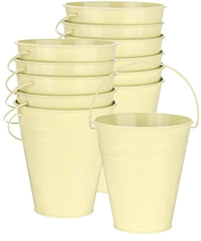 M METERXITY 12-Pack Small Metal Bucket with Handle, 4.7x5.1 Inch/12x13cm Galvanized Buckets Small Metal Pails with Handle for Flower/Garden/Planter, Decorative Metal Bucket [Lemon Yellow]