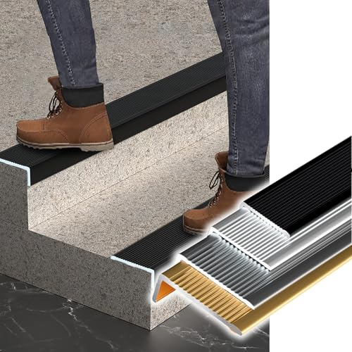 Treppenkantenprofil 3er-Pack Treppenschutzgitter, Holz/Vinyl/Fliesen/Betonstufen Treppenecken Für Den Außen- Und Innenbereich, Rutschfeste, Wasserdichte Aluminium-Treppenstufen Schützt Kinder(Black P