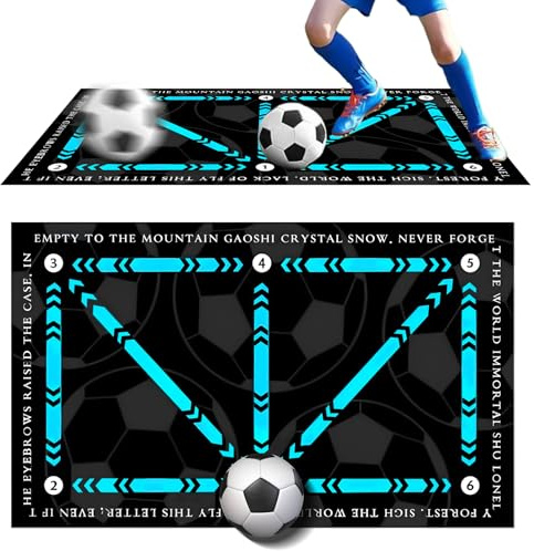 Fussball Matte Ballkontrolle, 90x60cm Fußball Trainingsunterlage mit 6 Übungsstationen, Für Ballkontrolle & Schritt-übungen Stoßdämpfende Fußball Trainingsmatte Trainingszubehör Indoor Outdoor