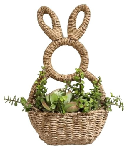 Bnnlqpsttg Cesto da parete in vimini, tessuto a mano, per coniglio pasquale, decorazione da parete a molle.