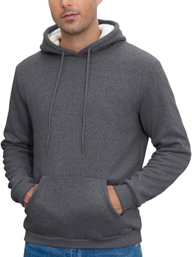Vorvowry Sweat à Capuche Homme Hiver Pull Polaire Chaud avec Doublure Sherpa Cordon Ajustable et Poches Kangourou Hoodie Confortable pour Temps Froid