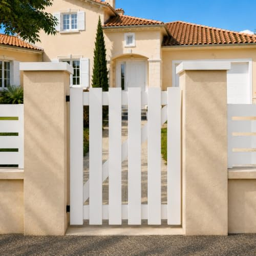 Gefradis Portillon PVC Blanc Largeur 100 cm x Hauteur 115 cm ajouré SOULAC Chapeau de Gendarme - poignée à Gauche Fabrication française