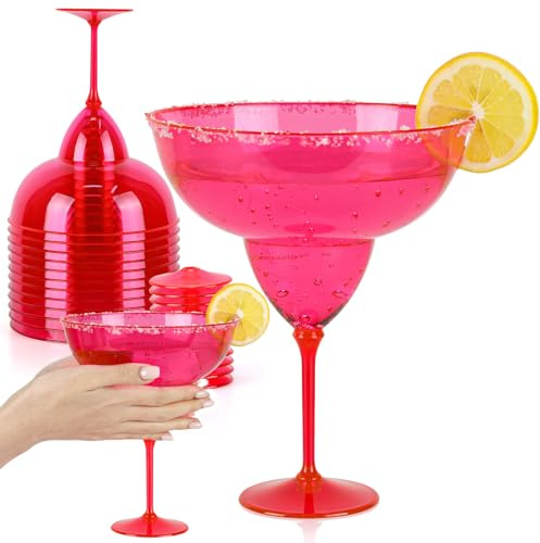 30OZ Margarita Glasses Pink 12 Pcs Plastic Giant Martini Glass Extra Large Disposable Margarita Cups Bulk Cocktail Cups Detachable XL For Martini Valentine Girls Night Party Decorations 7.9x6.5