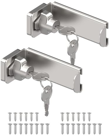 MeBantoo 90 Degree Door Hasp Latch Lock, Home Security Right Angle Latch, Sliding Barn Door Lock for Gate, Bedroom, Fence, Garden (Silver, 3.3 Inch with Key-2 Pcs) | 3.3 Inch Home Security Right Angle Latch, Sliding Door Lock for Gate, Bedroom, Fence & Garden
