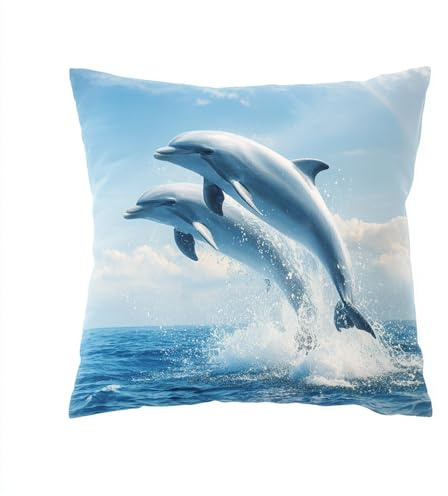 Henypt Kit De Coussin À Broder Au Point De Croix,Deux Dauphins Sauteurs,Kit De Broderie Au Point De Croix Estampillé,Cross Stitch Pillow Artisanat Coussin Diy À Broder 45X45Cm