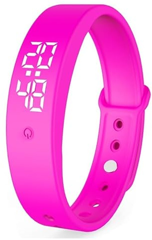 MYDZSI Vibrating Alarm Clock Watch, Washable for Sports step counter, stopwatch, vibration alarm, calorie monitoring USB Rechargeable Waterproof Alarm Bracelet Men Women(Pink)