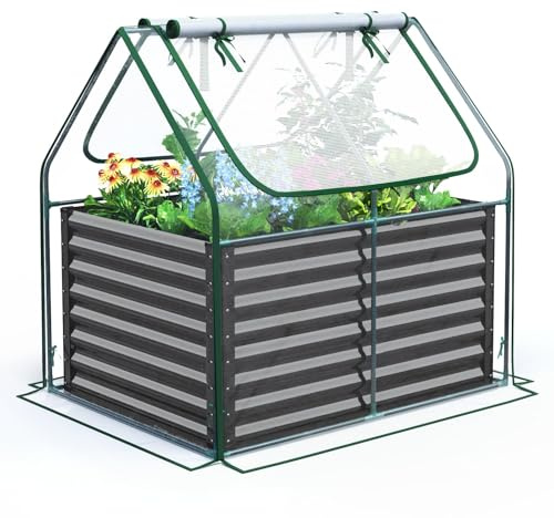 Quictent Galvanized Metal Raised Garden Bed with Mini Greenhouse Cover, 3-in-1 Large Planter Box for Gardens, Backyards & Patios, 4x3ft
