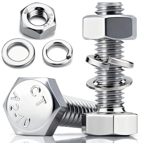 NZNSML 30 Pcs Hex Head Cap Nuts and Bolts Sets M5 x 30 mm Stainless Steel | Stainless Steel Bolts Screws Fully Threaded with Nuts Flat Washers Lock Washers for Equipment Machinery Furniture Repair