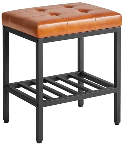 IBUYKE Rechteckiger Make-up Hocker, Sitz Eitelkeit Stuhl, Hellbraun WBD017J | Verstellbare Füße Aufbewahrungsraum Fußlehne Multi-Use Kleiner Beistelltisch Osmanisches Schlafzimmer