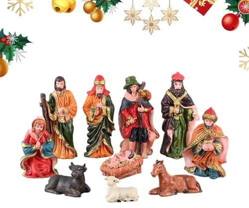 Generico Figure Del Presepe Di Natale | Statue Natalizie Per Presepe - Set Religioso In Resina Per Tavolo Mensola Casa