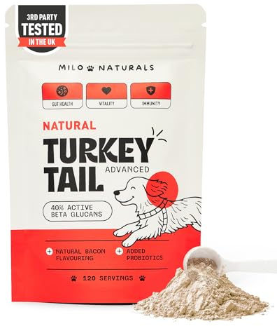 Milo Naturals - Turkey Tail Mushroom For Dogs With Added Probiotics, Immune Support for Lipoma, Lumps & Bumps, Beta Glucan Verified Turkey Tail Supplement For Dogs - 3rd Party Tested, 120 Servings