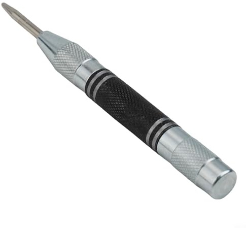 Automatic Centre Punch Set of 2 with Adjustable Tension and 4 Replacement Tips for Metal Wood Glass Plastic - Robust Spring Loaded Centering Punch Tool