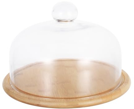 VALICLUD Cloche Verre sans Plomb avec Plateau Bambou Plateau de Service Élégant pour Desserts Rangement Alimentaire et Présentation Festive