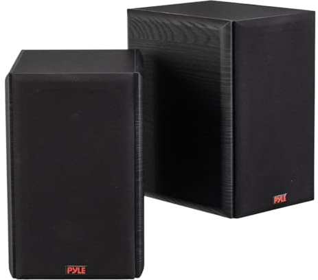 Pyle 5.25” Bookshelf Speakers, Pair of Wired Bookshelf Speakers with Wall Mount Brackets, 2-Way HiFi Home Theater with Paper Cone, Soft Dome Tweeter, Compact Design, 11.5” x 7.5” x 9.5”, Black