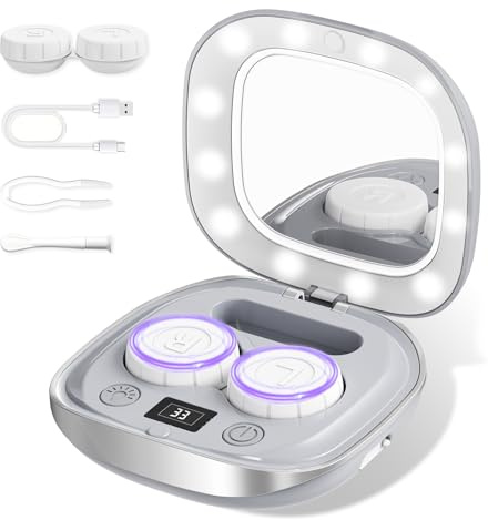 2026 New Ultrasonic Contact Lens Cleaner 52kHZ - Contact Lens Cleaner Machine with 3 Smart Modes & Lighted Makeup Mirror - Portable Soft Contact Lens Cleaning Machine Ideal for Home and Travel