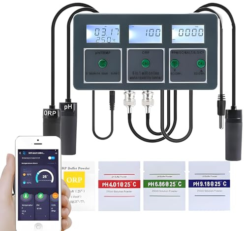 Testeur De Qualité De L’eau 8 En 1, Surveillance À Distance Via Application Pour pH EC TDS Sel ORP Densité CF Température, Enregistrement Des Données En Temps Réel Pour Aquarium, Hydroponie, Piscine