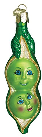 Old World Christmas Two Peas in a Pod Glass Blown Ornament for Christmas Tree, Handcrafted Holiday Decoration, Vegetable Collection