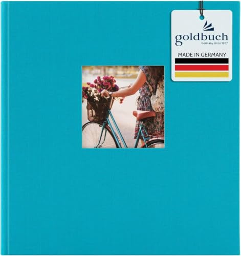 goldbuch 27 893 Bella Vista Fotoalbum mit Bildausschnitt Türkis, Erinnerungsalbum im Format 30 x 31 cm, Foto Album 60 weiße Seiten mit Pergamin-Trennblättern, Fotobuch mit Leineneinband, Cyan