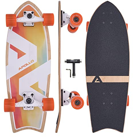 Apollo Surfskate pro Board | midi Longboard für Erwachsende, Kinder mit hochwertiger Surf Skate Achse | Mini Cruiser Board für Streetsurf | Carving & Pumping, Skateboard Kinder ab 6 Jahre