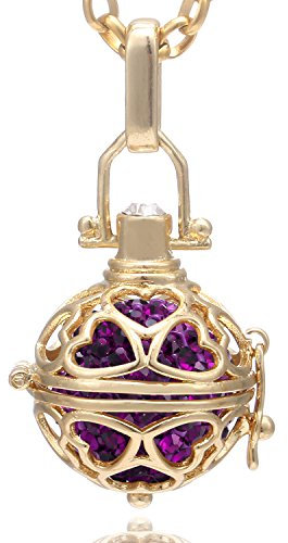 Morella Collar de Acero Inoxidable Dorado 70 cm con Colgante corazón y Bola de resonancia de Color Lila Ø 16 mm para Damas en Bolsa para Joyas