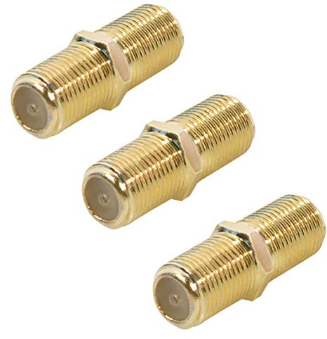 3X SAT F-Verbinder | Kabel Verlängerung | F-Buchse > F-Buchse | TV Adapter Koax Verbinder Kupplung 2X F-Buchse | F-Adapter für Antennenkabel Satellitenkabel Koaxialkabel | Vergoldet | 3 Stück