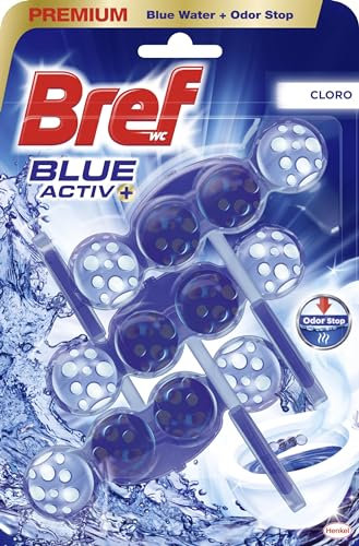 Bref Blue Activ Cloro Cesta WC (3 unidades), limpia baño para un WC siempre limpio y fresco, limpiador de baños con fórmula antical que elimina la suciedad
