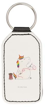 Mr. & Mrs. Panda Rechteckig Schlüsselanhänger Einhorn Näherin - Geschenk, Unicorn, Mädchen, Taschenanhänger, Einhorn Deko, Einhörner, Schutzengel,