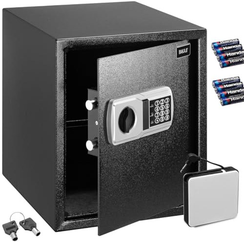 Bakaji Cassaforte Mobile da Parete Numerica Digitale 40 x 40 x 35 cm, Cassetta di Sicurezza a Muro Elettronica, Casa Albergo Hotel Ufficio, doppi bulloni, box batterie esterno e 2 Chiavi di Emergenza
