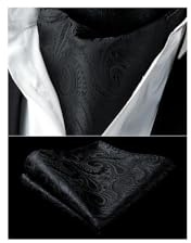 HISDERN Men's Black Cravats Paisley Floral Yellow Cravat and Handkerchief Elegant Ascot Tie & Pocket Square Set for Wedding Party