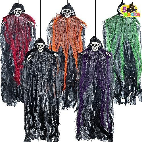 JOYIN 5 Stück Halloween hängende Sensenmänner, 70,1 cm, hängende Skelett Geister für Beste Halloween Innen- und Außendekorationen, Spukhaus Deko